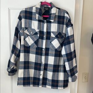 Blue and White Plaid Flannel Button-Up Shacket